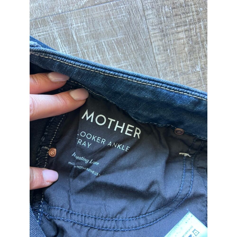 MOTHER The Looker Ankle Fray Repeating Love Skinny Jeans Womens 26 Raw Hem Blue - Picture 3 of 13